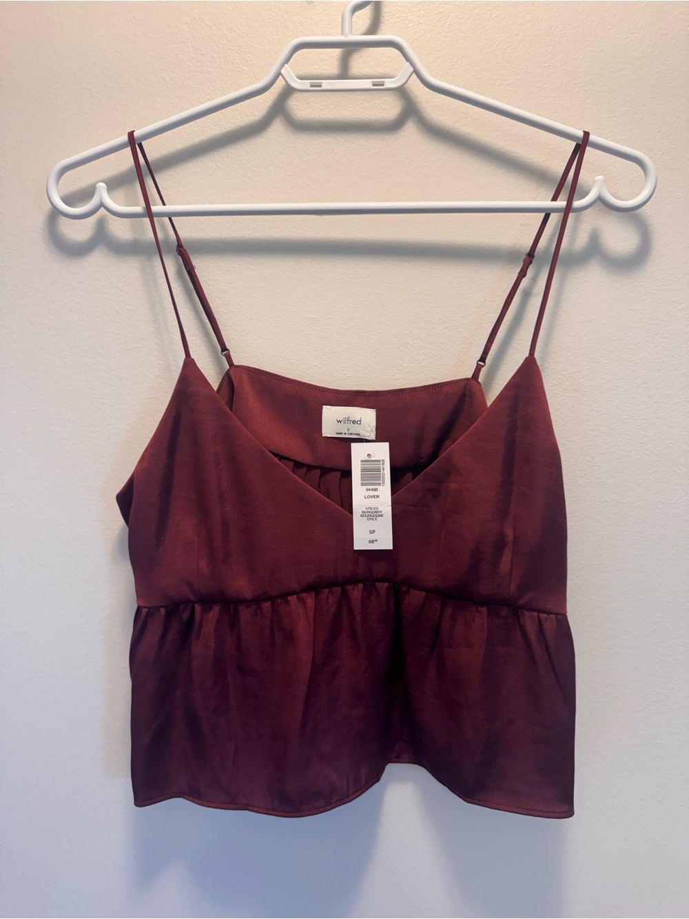 NWT Aritzia Wilfred Lover Satin Camisole Top - Spiced Burgundy (Size S)